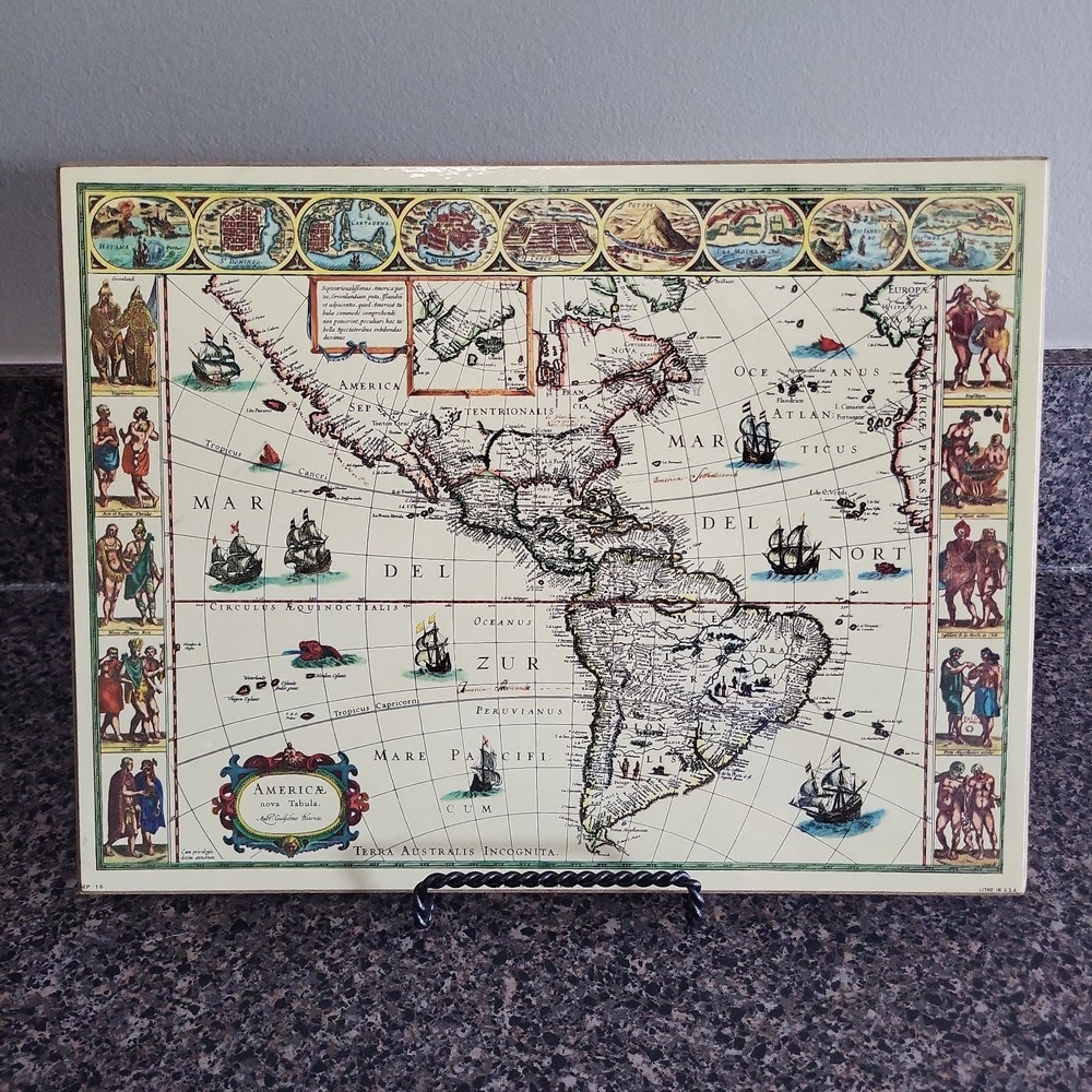 VINTAGE Bernard Picture Co. "Americae Nova Tabula" Map Plaque Circa 1950-1970's